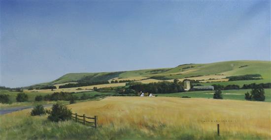 Michael Morris, oil on canvas, Summer evening Beddingham, signed, 40 x 76cm